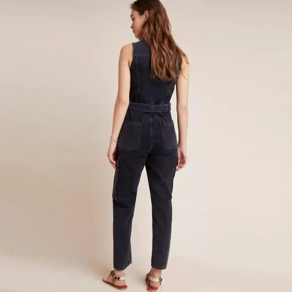 NWT Agolde black denim sleeveless belted jumpsuit 4